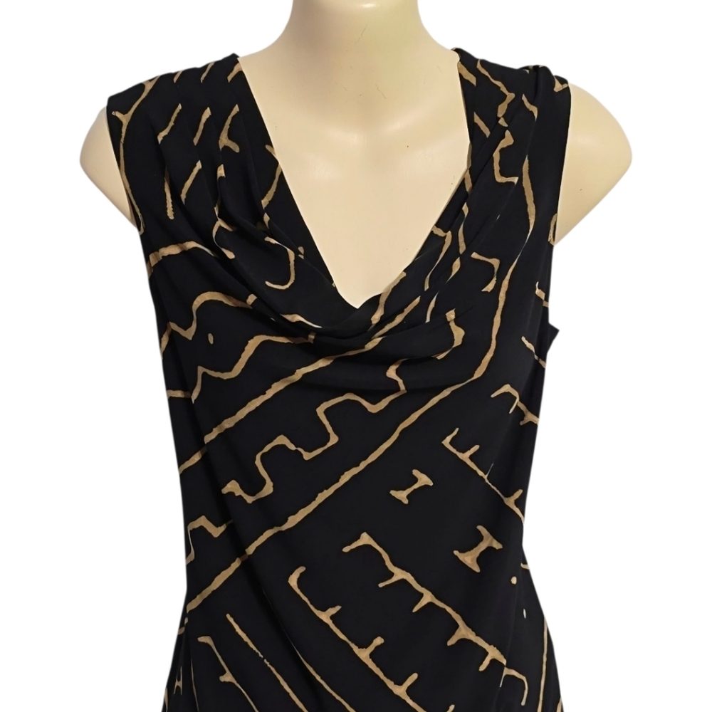 Chaps Black and Tan Patterned sleeveless tank blouse